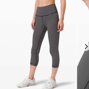 Lululemon Wunder Under Crop High Rise Leggings 21" Hype Stripe Black